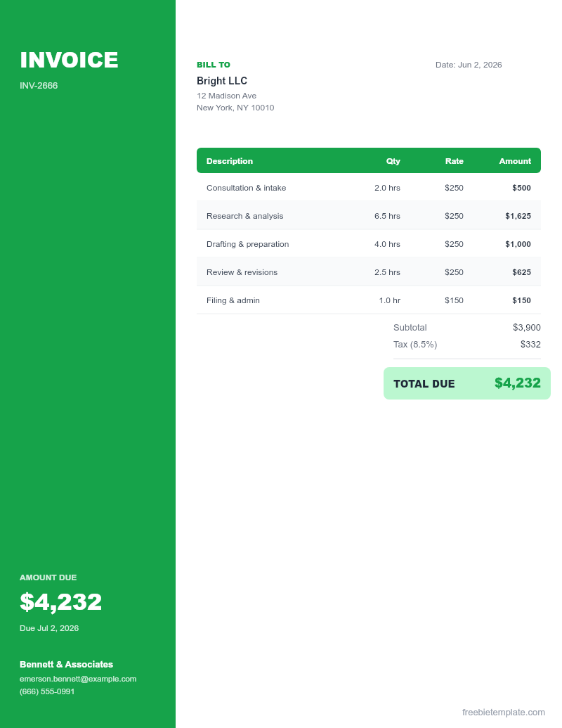 Accountant / Bookkeeper Invoice preview