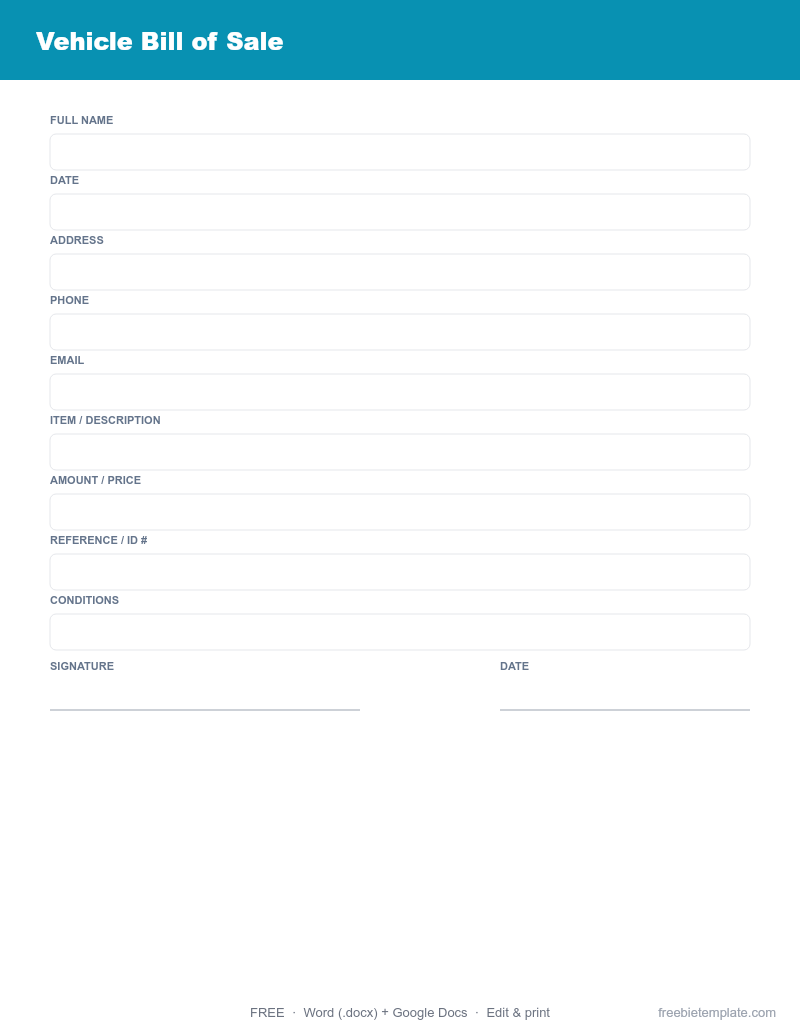Vehicle Bill of Sale preview
