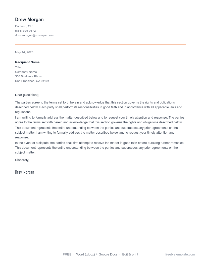 Character Reference Letter preview