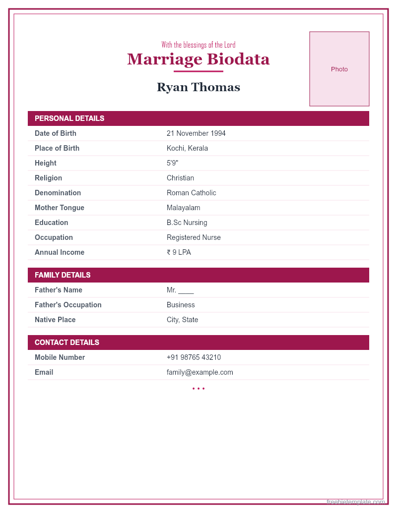 Christian Marriage Biodata preview