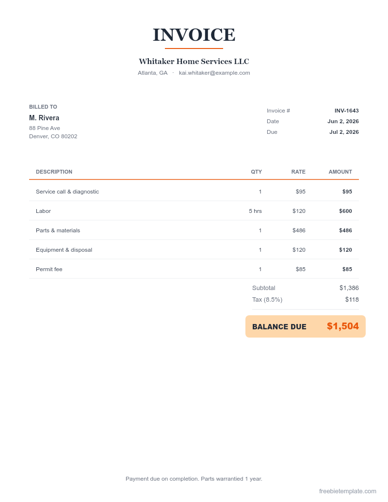 Contractor Invoice preview