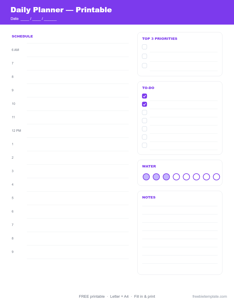 Daily Planner — Printable preview