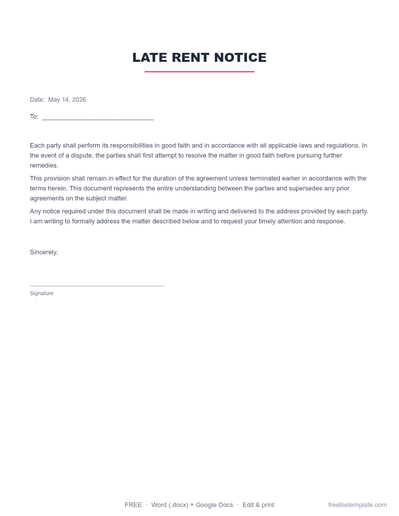 Late Rent Notice preview