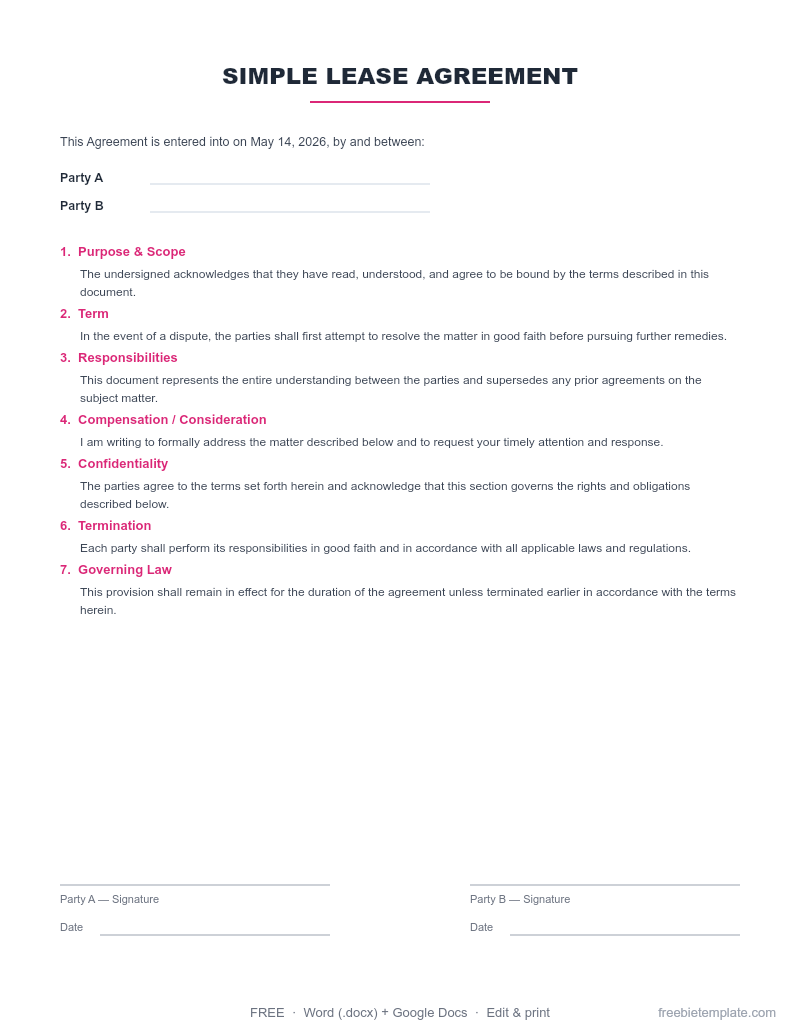 Simple Lease Agreement preview