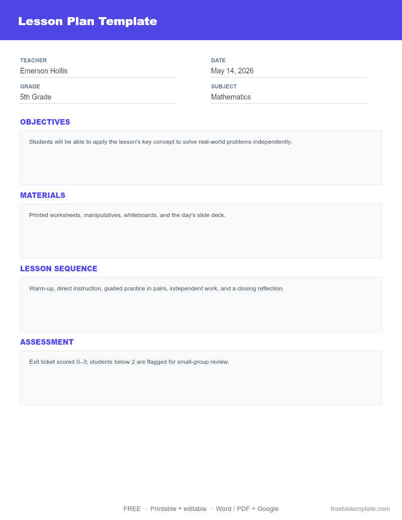 Lesson Plan Template preview