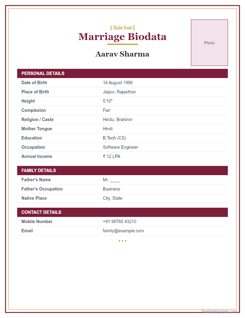 Marriage Biodata Format preview