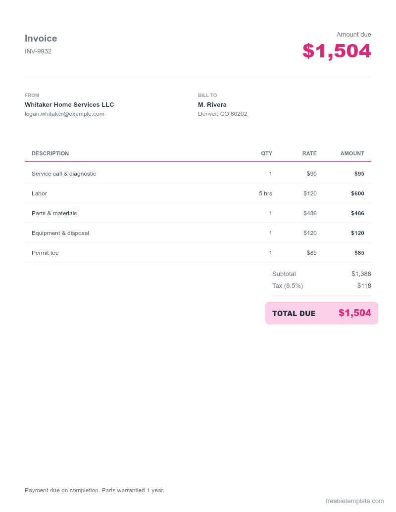 Auto Mechanic Invoice preview