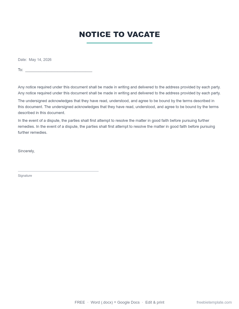 Notice to Vacate preview