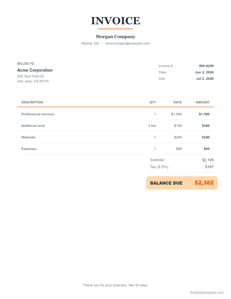 Service Invoice preview