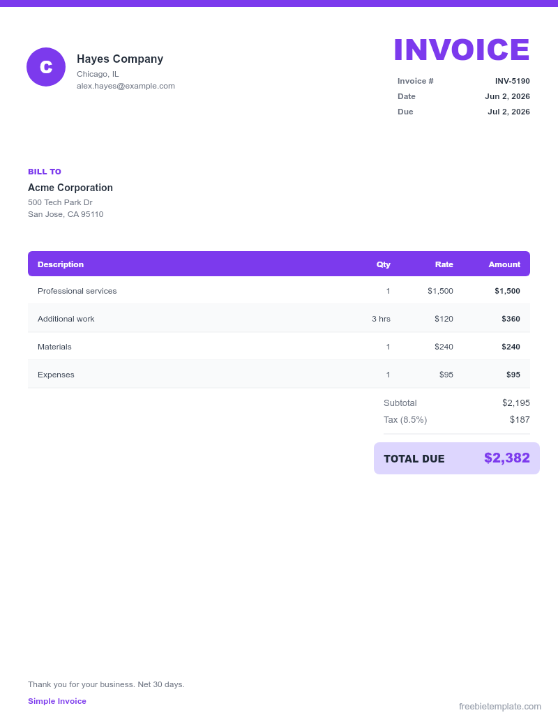 Simple Invoice preview