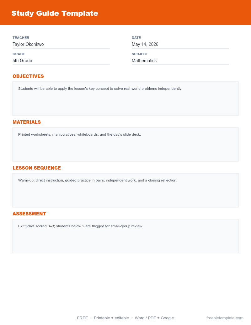 Study Guide Template preview