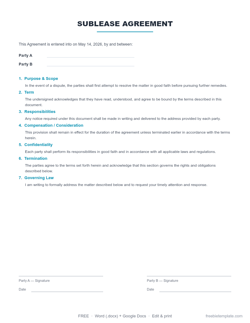 Sublease Agreement preview