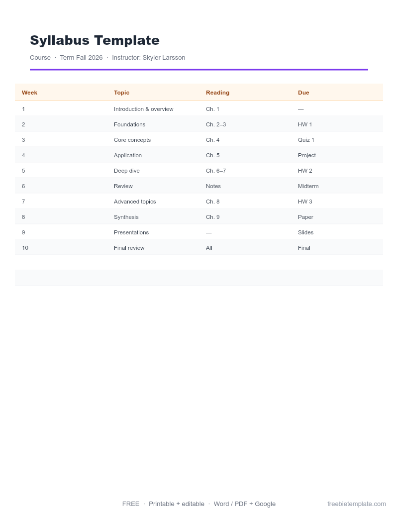 Syllabus Template preview