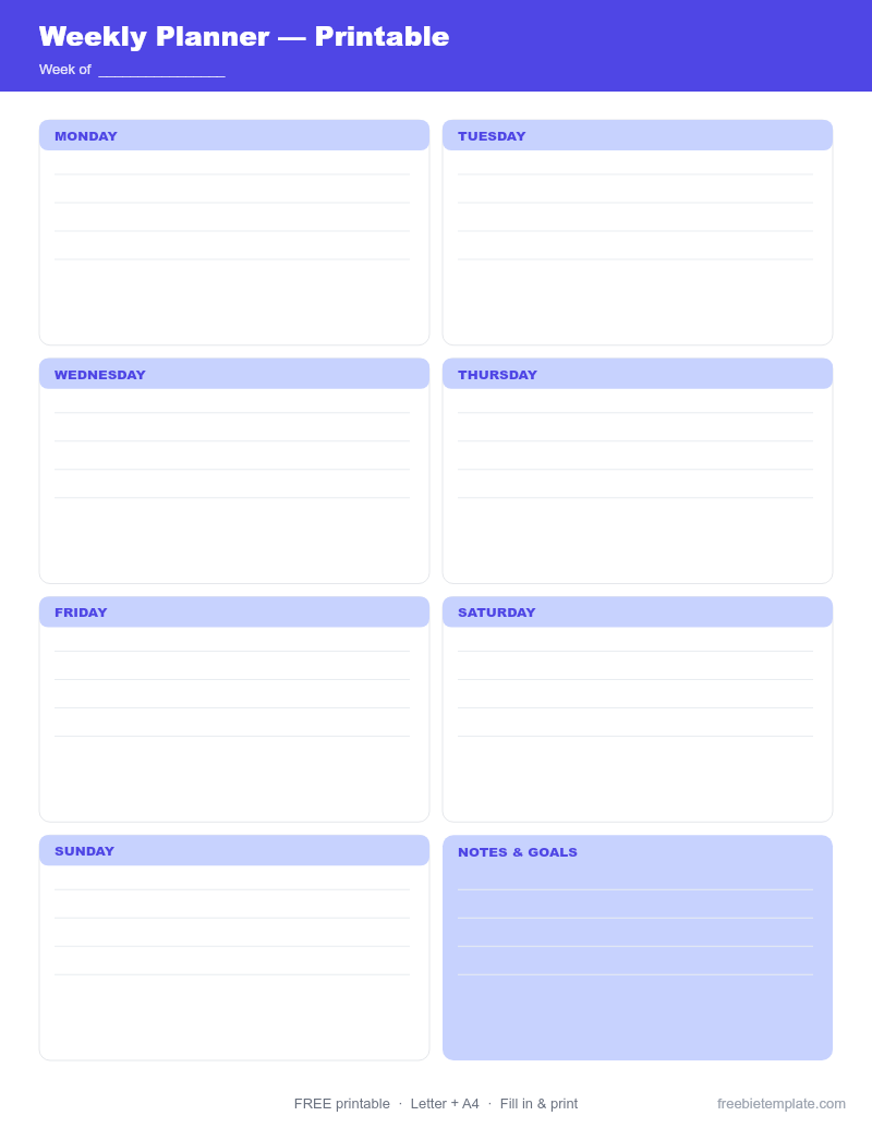 Weekly Planner — Printable preview