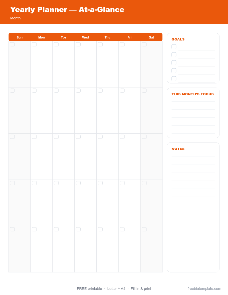 Yearly Planner — At-a-Glance preview